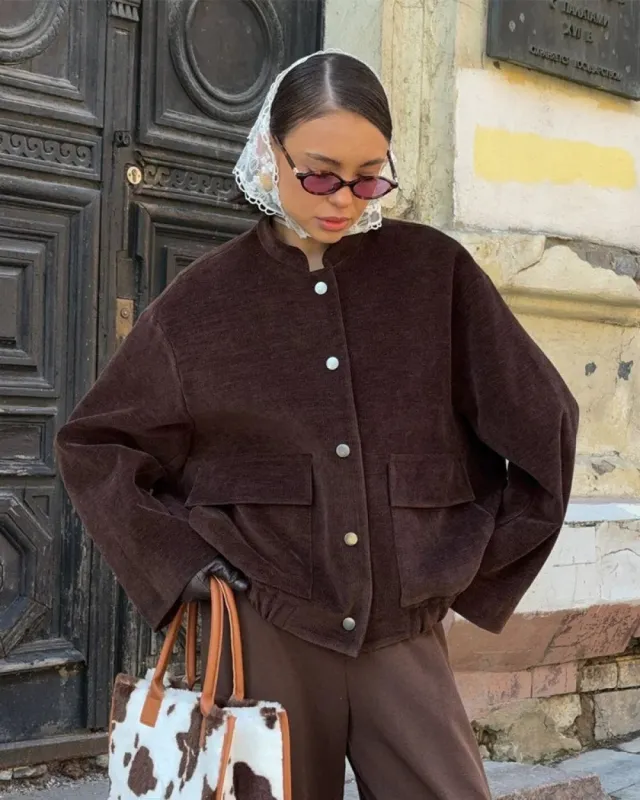 Vera Women's Jacket | Loose Fit, Stand Collar, Vintage Design sold by Hensley London