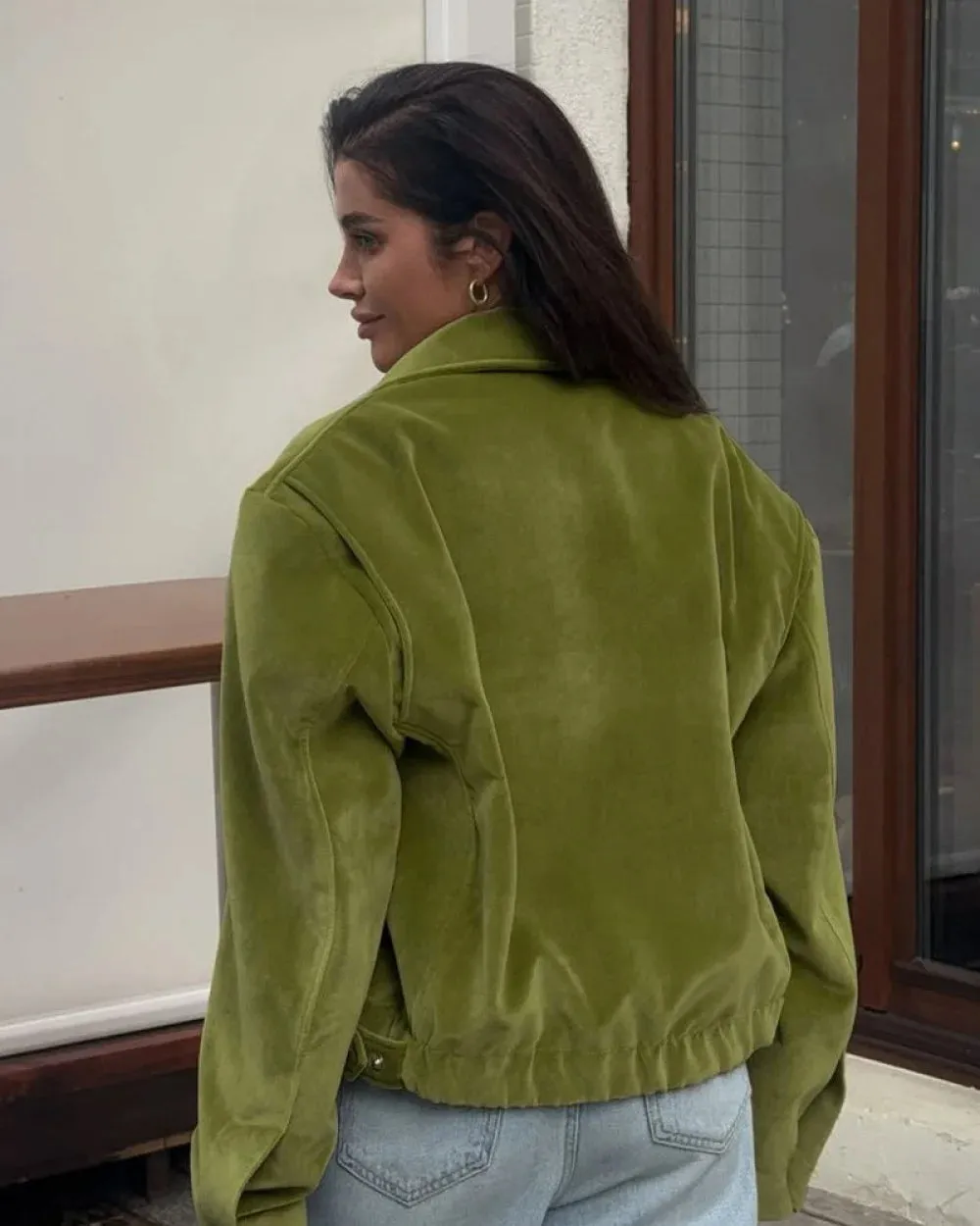 Vera Women's Jacket | Vintage Green Velvet, Loose-Fit Baseball sold by Hensley London product image thumbnail 3