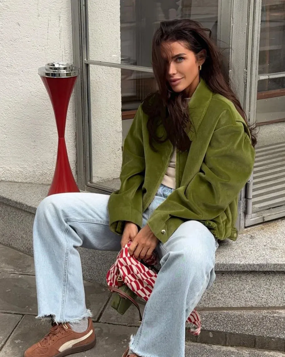 Vera Women's Jacket | Vintage Green Velvet, Loose-Fit Baseball sold by Hensley London product image thumbnail 5