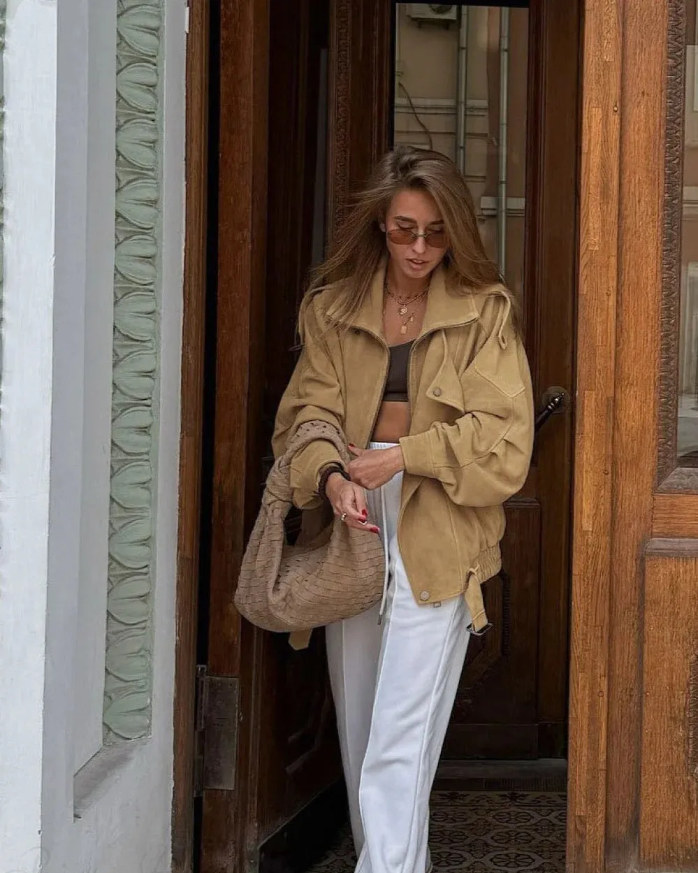 Vera Women's Jacket | Suede, Loose Fit Stand Collar sold by Hensley London product image thumbnail 4