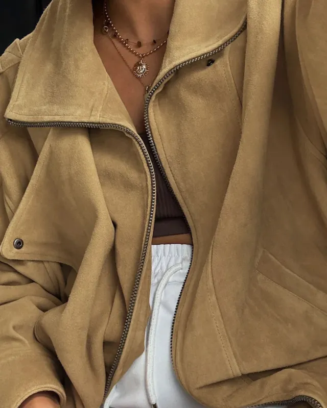 Vera Women's Jacket | Suede, Loose Fit Stand Collar sold by Hensley London