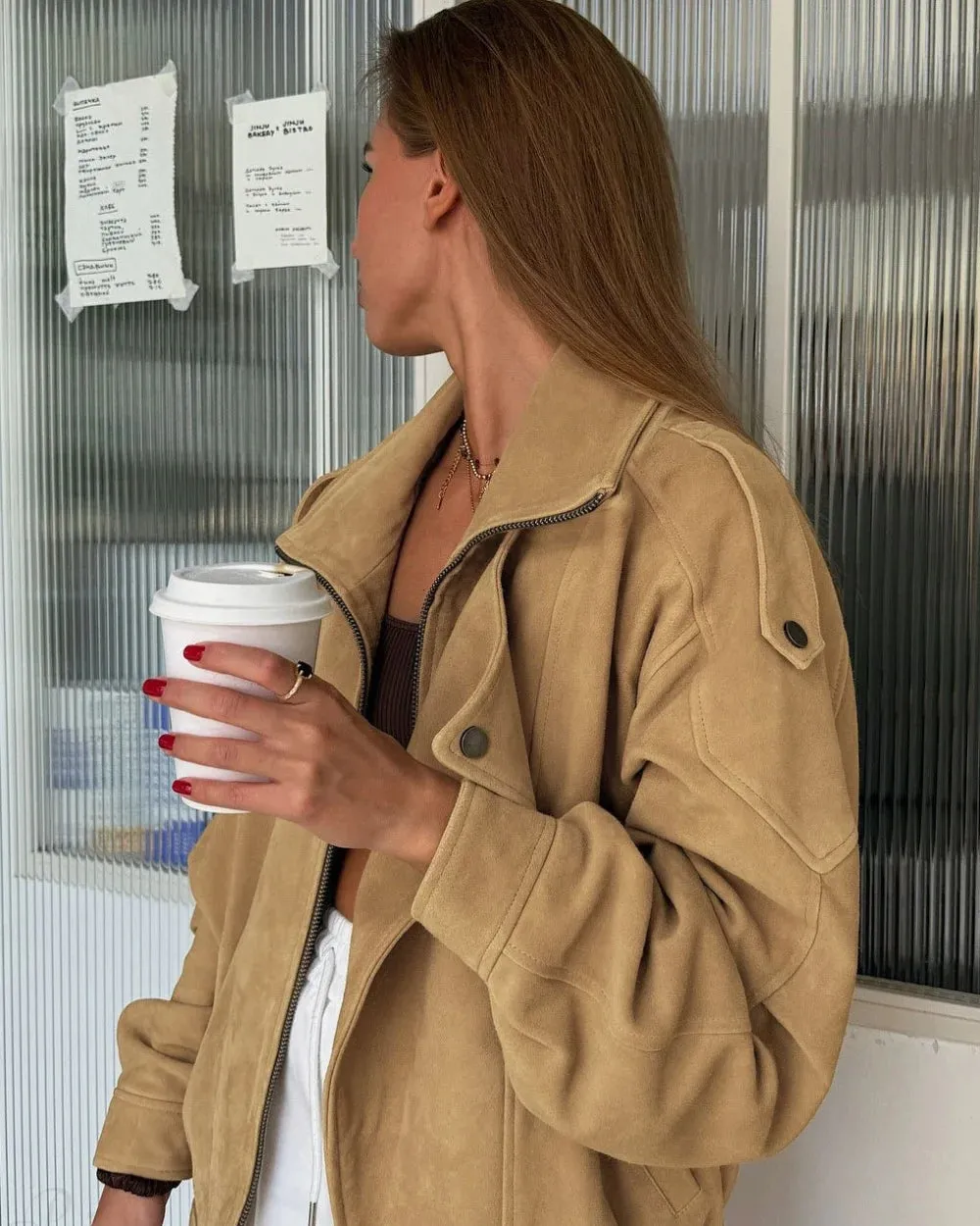 Vera Women's Jacket | Suede, Loose Fit Stand Collar sold by Hensley London product image thumbnail 3