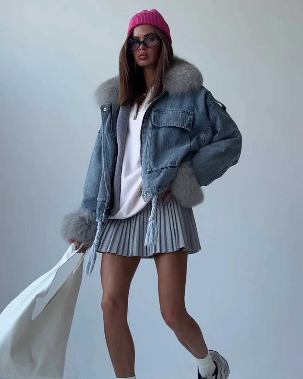 Fuzzy Denim Jacket for Women | Loose Fit with Large Pockets sold by Hensley London product image thumbnail 3
