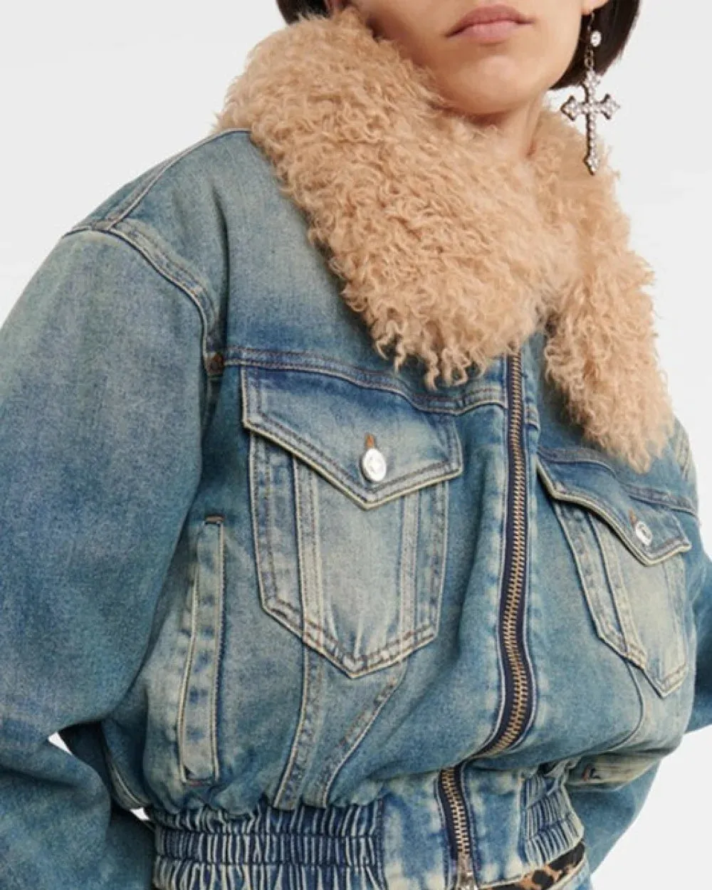 Evelyn Women's Quilted Denim Jacket | Fur Collar, Regular Fit sold by Hensley London product image thumbnail 3