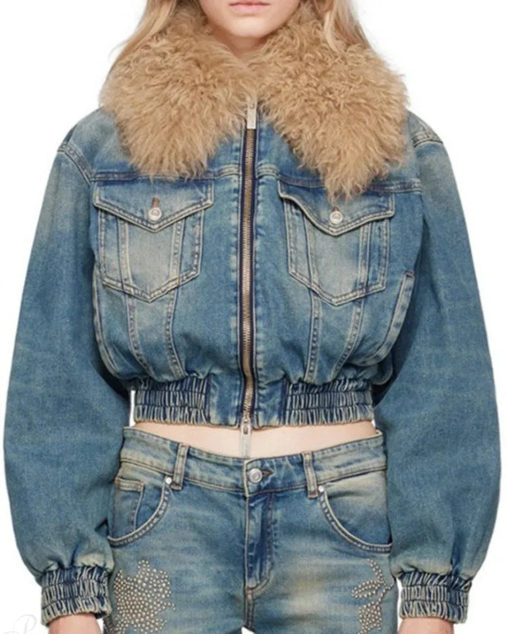 Evelyn Women's Quilted Denim Jacket | Fur Collar, Regular Fit sold by Hensley London