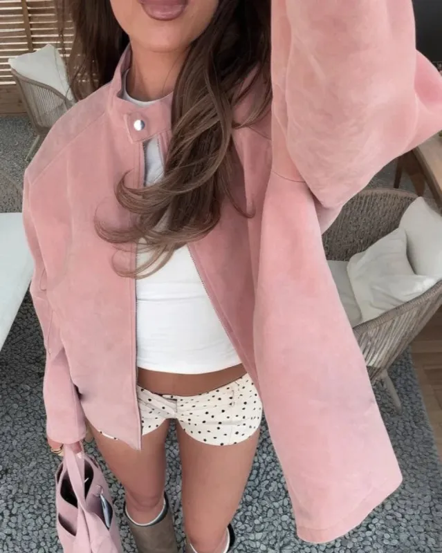 Sleek Women's Casual Jacket | Soft Suede, Loose Fit sold by Hensley London