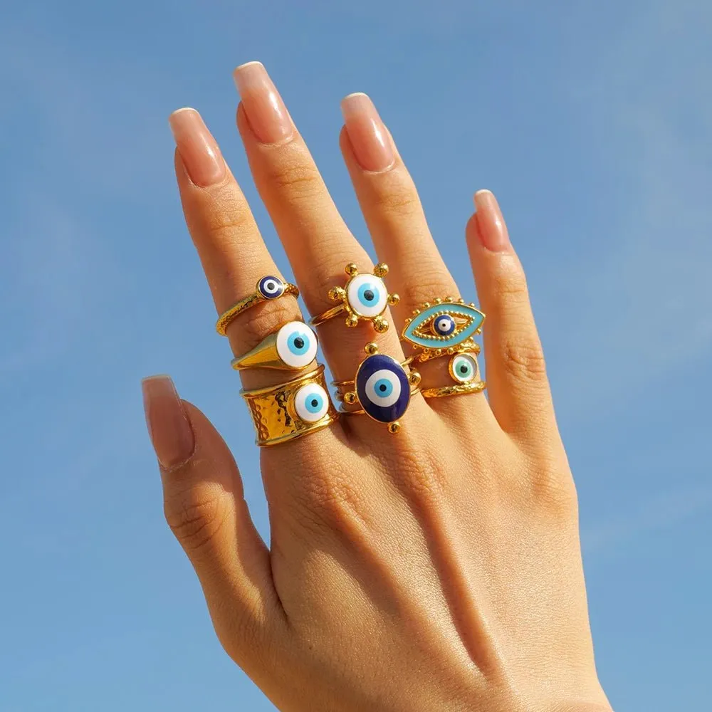 Women's Ring Gold Evil Eye Adjustable Stainless Steel Bohemian sold by Hensley London product image thumbnail 5