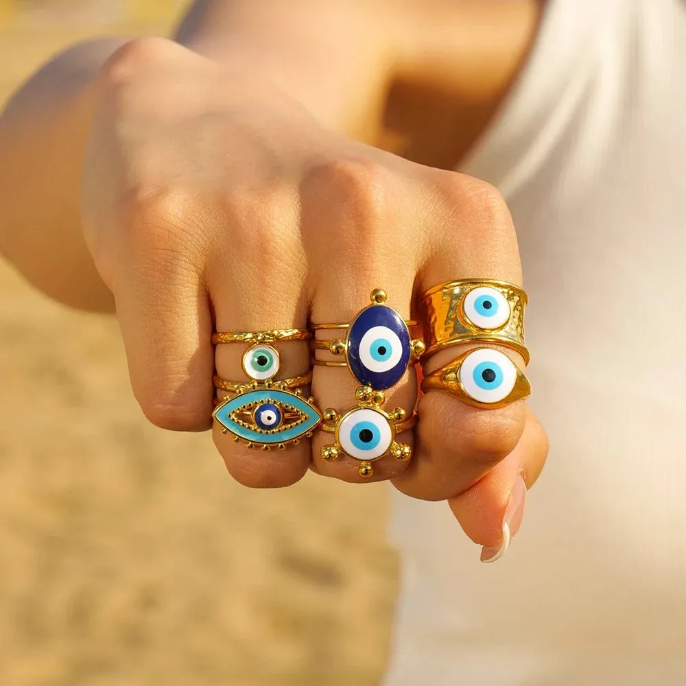 Women's Ring Gold Evil Eye Adjustable Stainless Steel Bohemian sold by Hensley London product image thumbnail 2