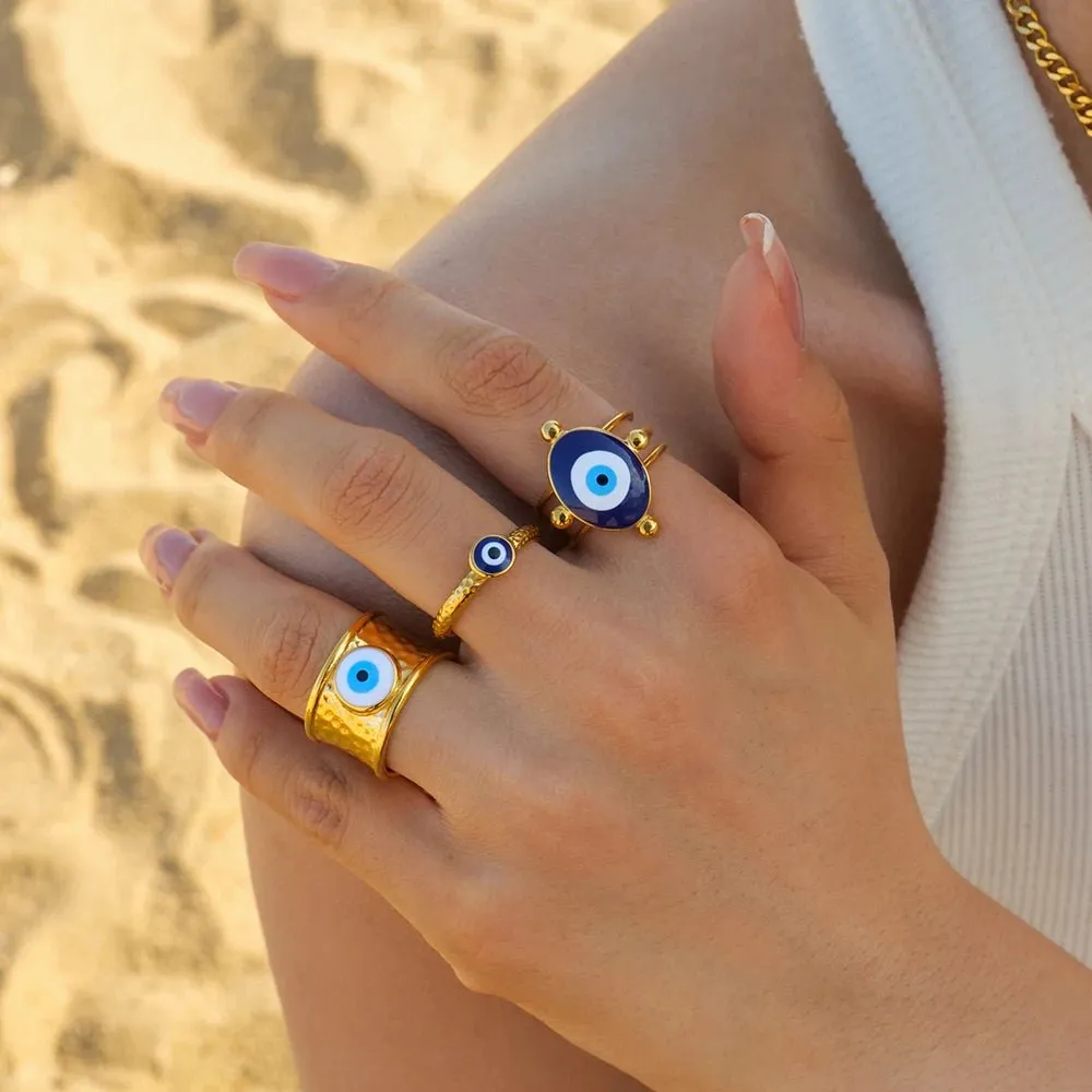Women's Ring Gold Evil Eye Adjustable Stainless Steel Bohemian sold by Hensley London product image thumbnail 3