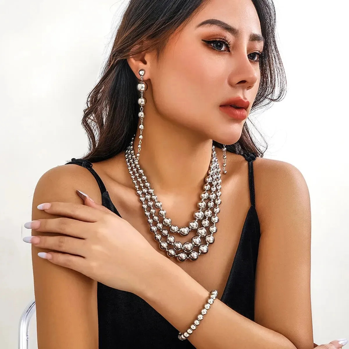 Gold Jewelry Set for Women, Triple Stack Necklace Earrings & Bracelet Set sold by Hensley London product image thumbnail 4