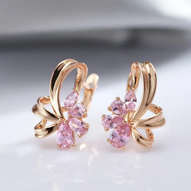 Women's Earrings Pink Floral Stainless Steel Zircon sold by Hensley London