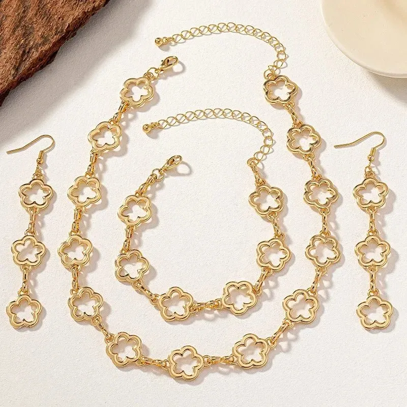 Women's Clover Jewelry Set Silver Stainless Steel Necklace and Earring Set sold by Hensley London product image thumbnail 4