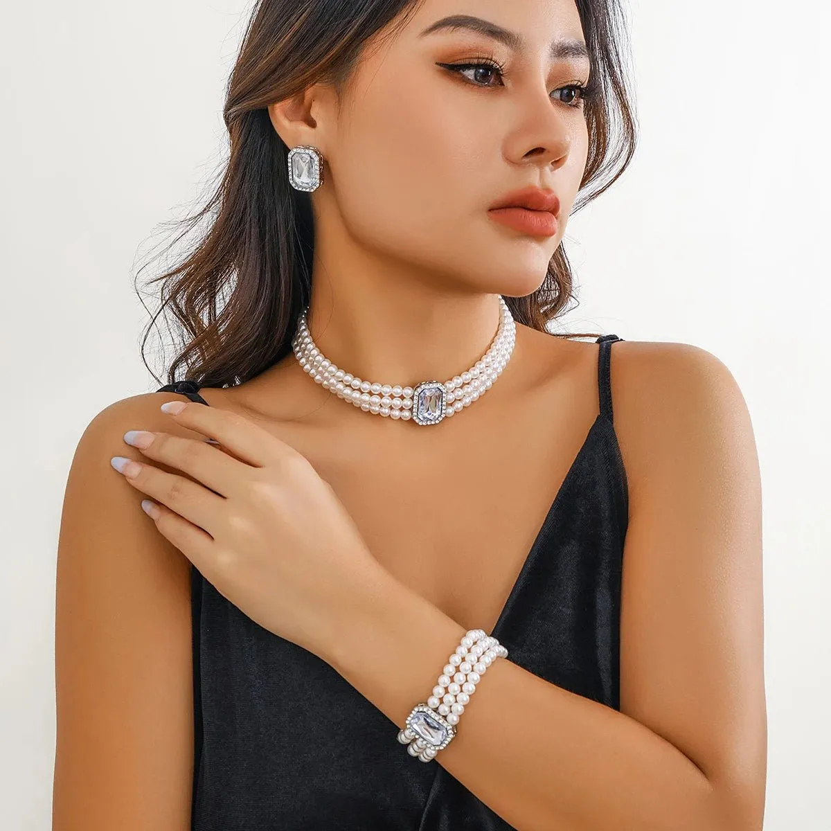 Women's Jewelry Set White Imitation Pearl Necklace and Earring Set Stainless Steel sold by Hensley London product image thumbnail 5