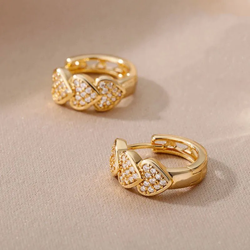 Women's Gold Hoop Earrings for Women with Heart Design and Diamond Accents sold by Hensley London product image thumbnail 2