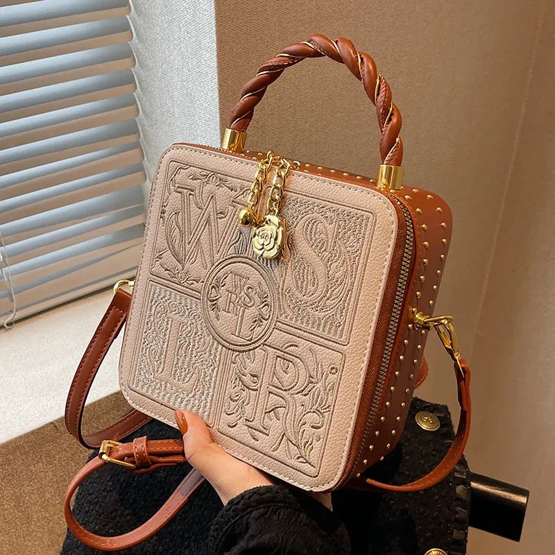 Women's Vintage Boxy Crossbody Bag | Structured Pebbled Leather Look made by AliExpress