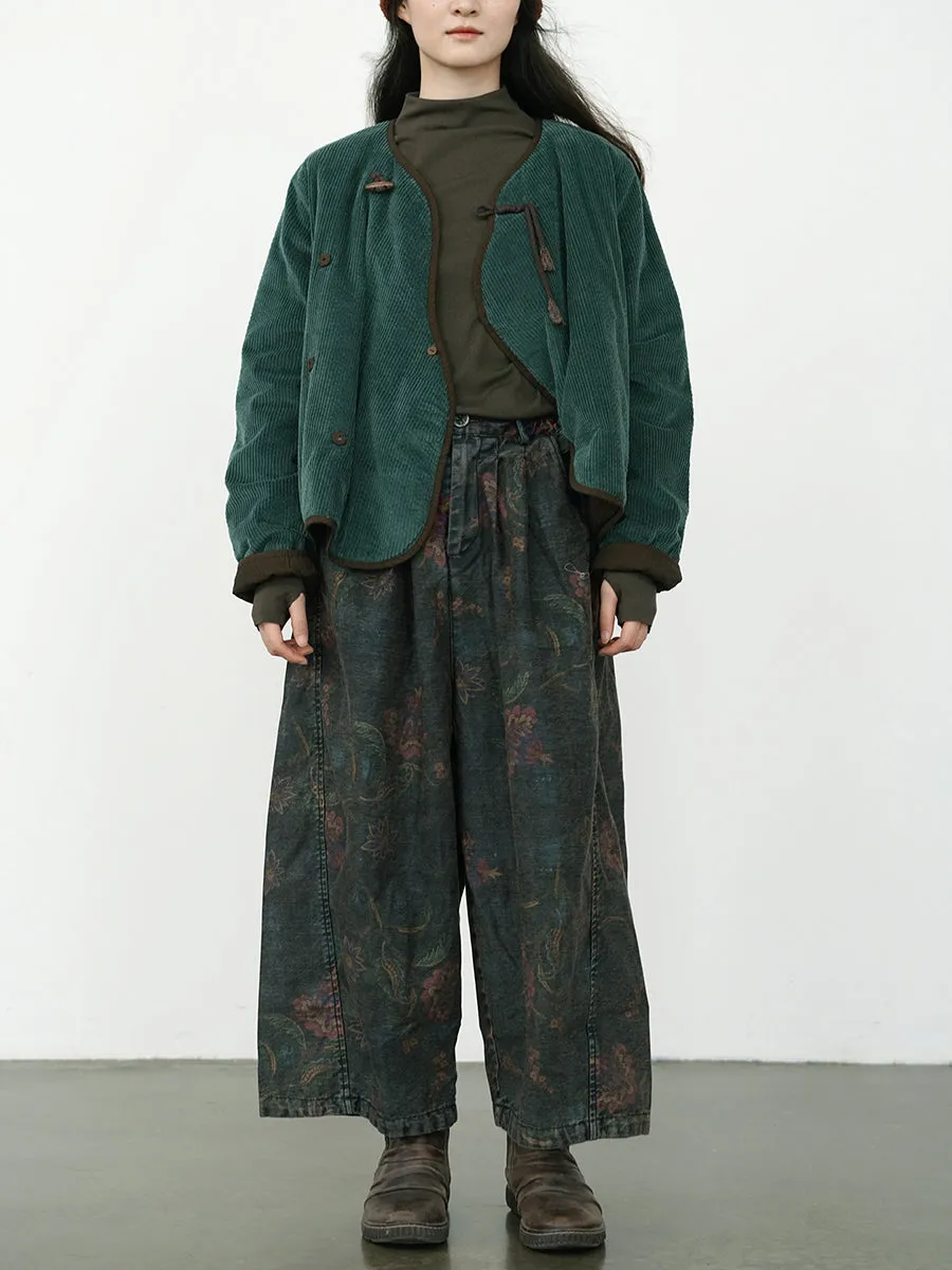 Women's Wide Leg Pants Blue Cotton Blend Retro Flower Design sold by Hensley London product image thumbnail 5