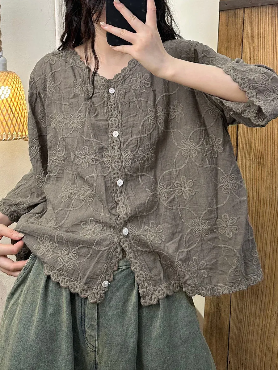 Women's Blouse White Cotton Vintage Flower Embroidery sold by Hensley London product image thumbnail 2