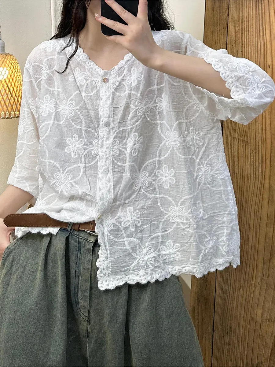 Women's Blouse White Cotton Vintage Flower Embroidery sold by Hensley London product image thumbnail 3