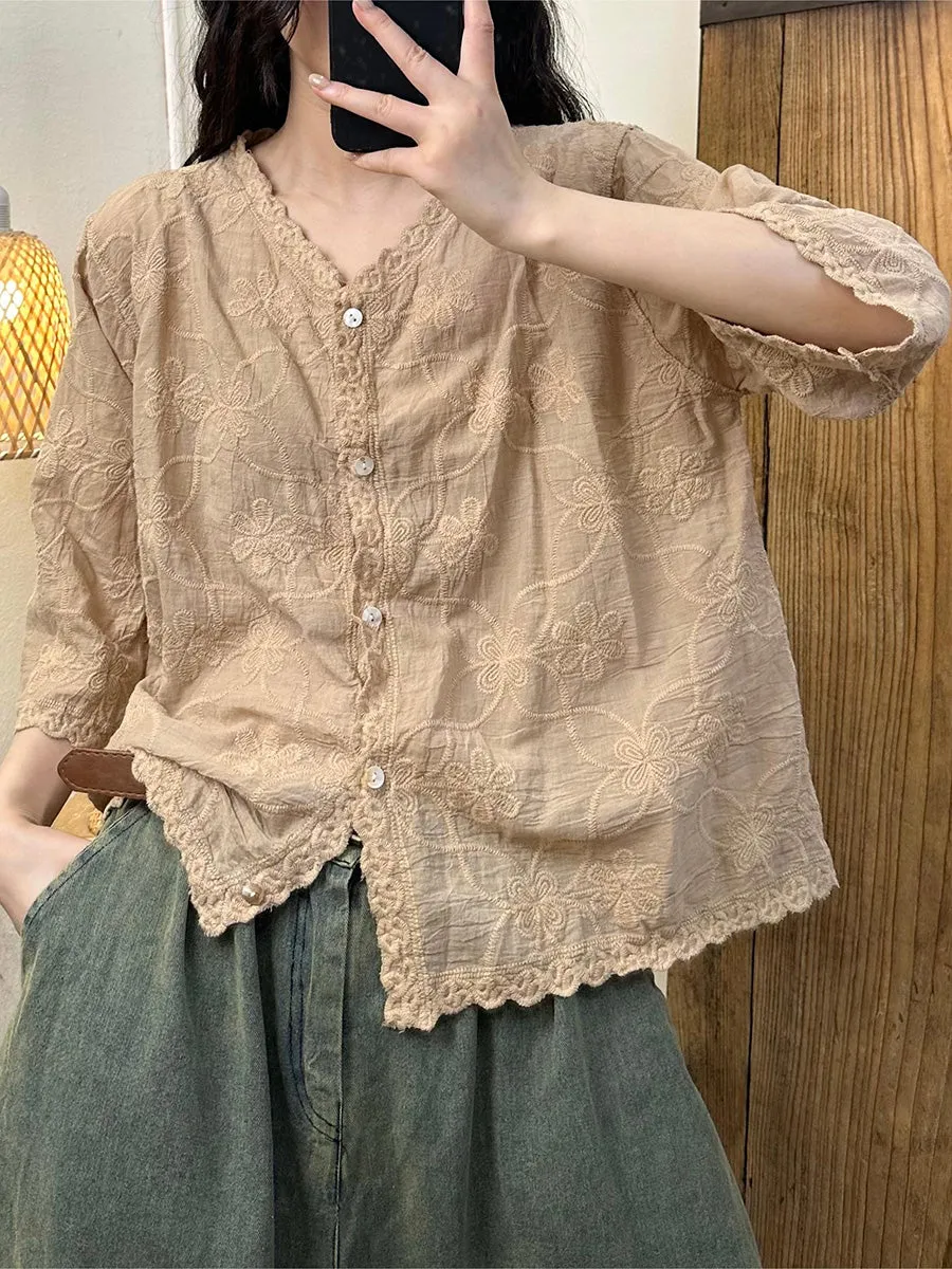 Women's Blouse White Cotton Vintage Flower Embroidery sold by Hensley London product image thumbnail 4