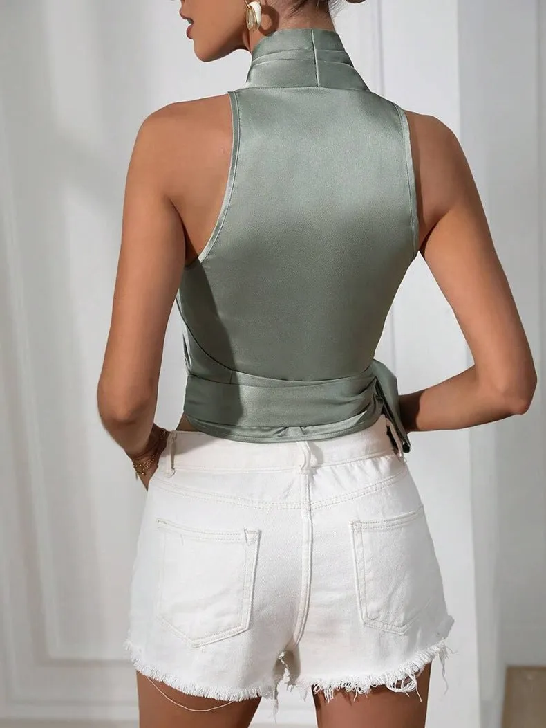 Women's Halter Neck Wrap Top White Silky Going Out Blouse sold by Hensley London product image thumbnail 3