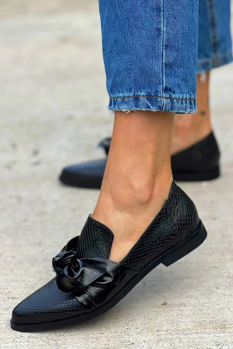 Women's Black Loafers Synthetic with Shiny Bow sold by Hensley London product image thumbnail 2