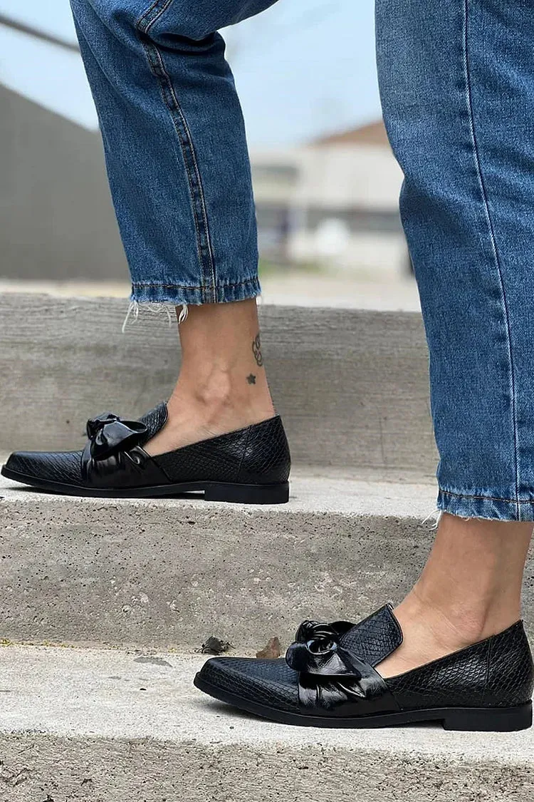 Women's Black Loafers Synthetic with Shiny Bow sold by Hensley London product image thumbnail 4