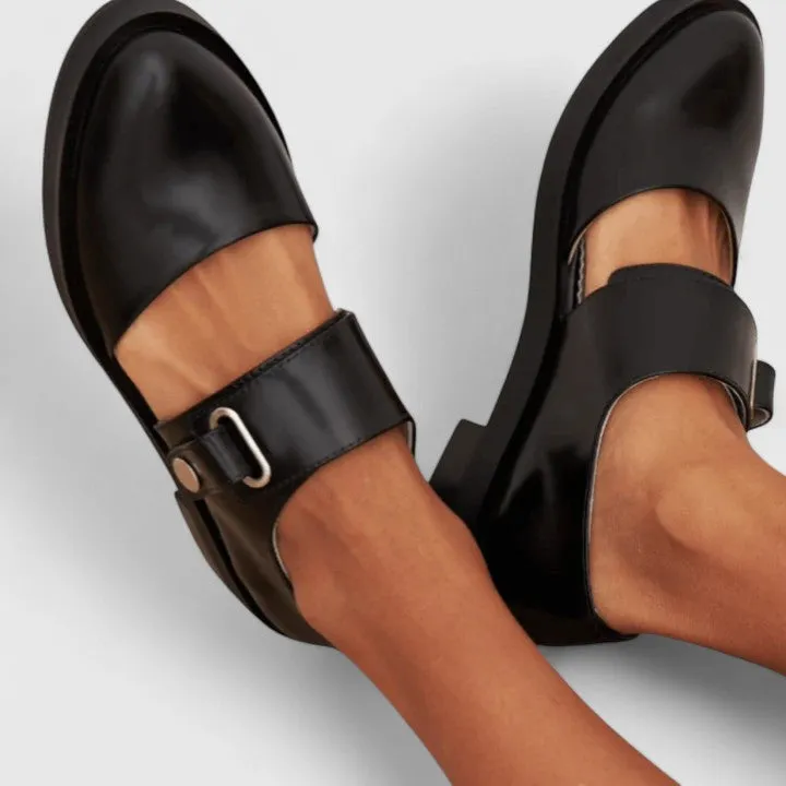 Women's Elegant Shoes Black Leather Low Heel sold by Hensley London