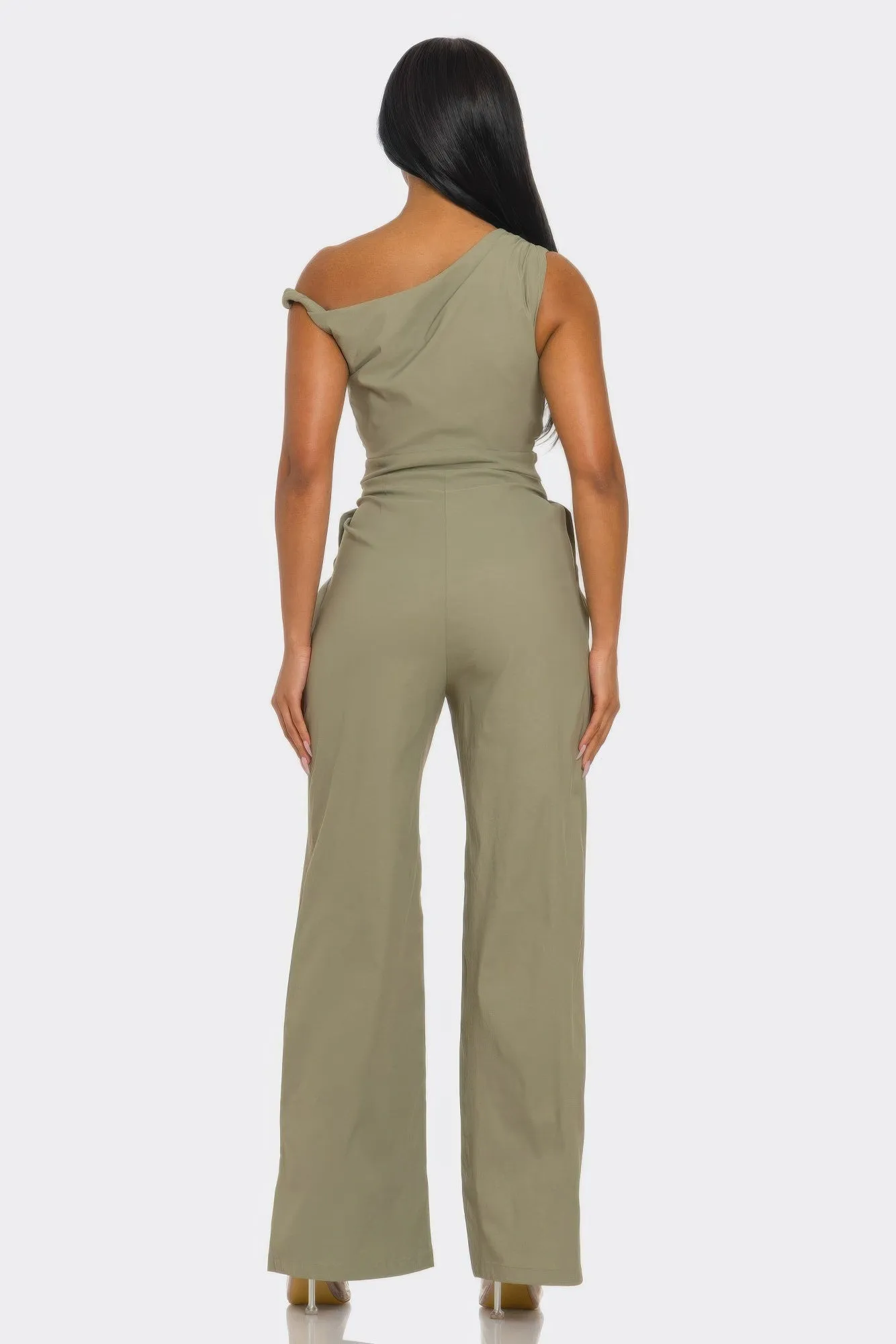 Women's One-Shoulder Jumpsuit, Wide-Leg Sleeveless Cocktail Evening Outfit, Khaki sold by Hensley London product image thumbnail 4