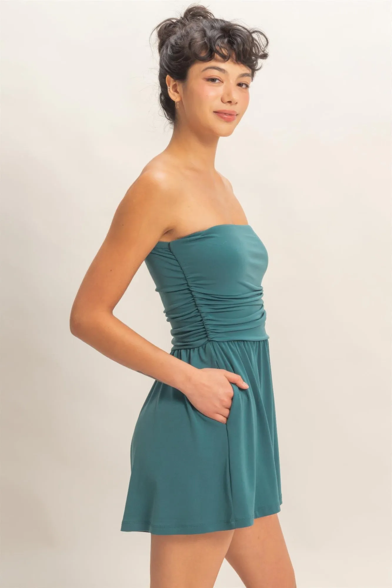 Women's Short Romper, Soft Stretch Sleeveless Summer Casual Playsuit, Dark Teal sold by Hensley London product image thumbnail 3