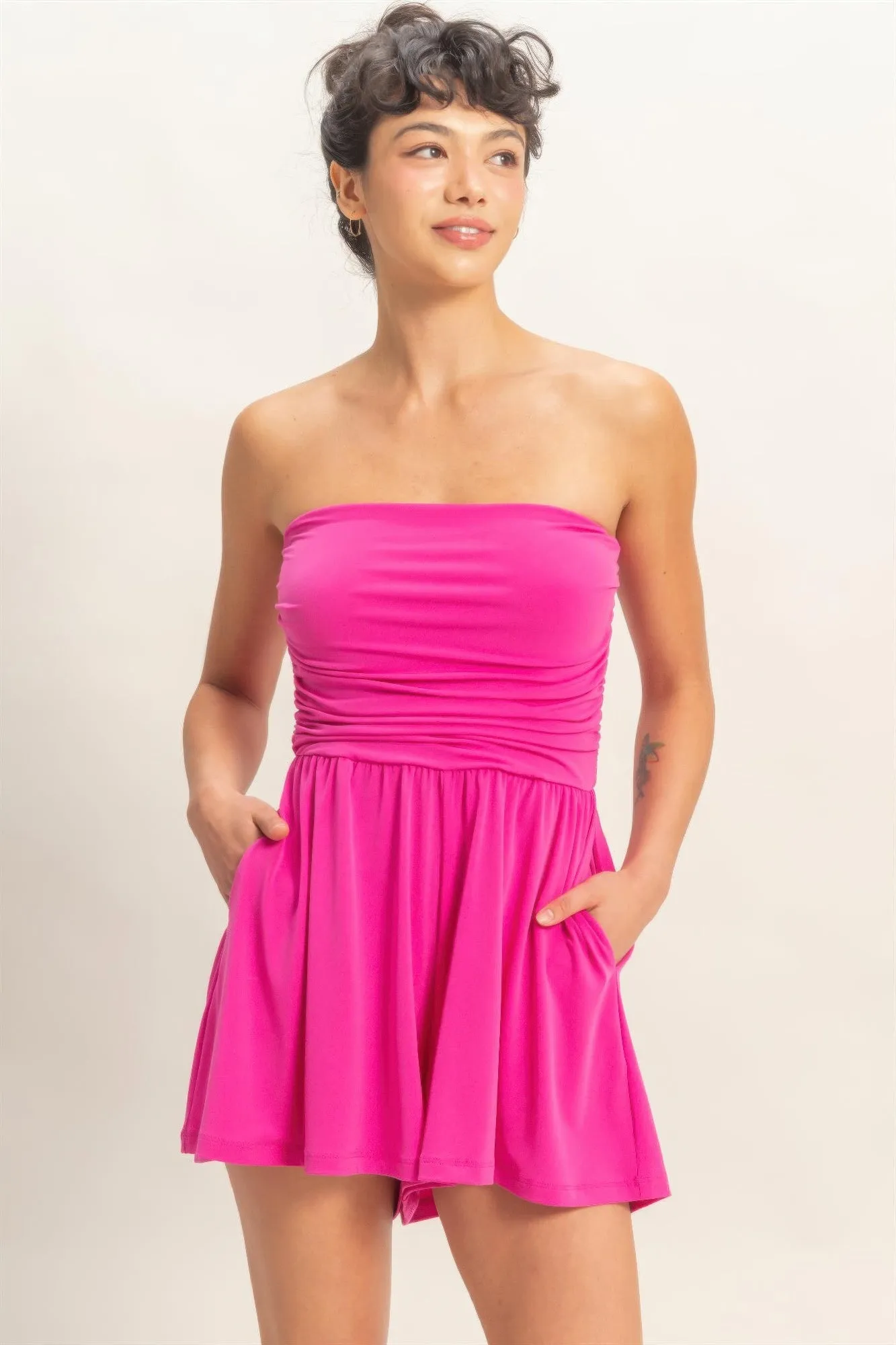 Women's Short Romper, Soft Stretch Sleeveless Summer Casual Playsuit, Fuchsia sold by Hensley London