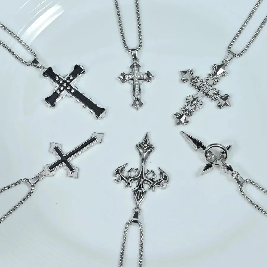 Unisex Cross Pendant Necklace – Stainless Steel Box Chain sold by Hensley London