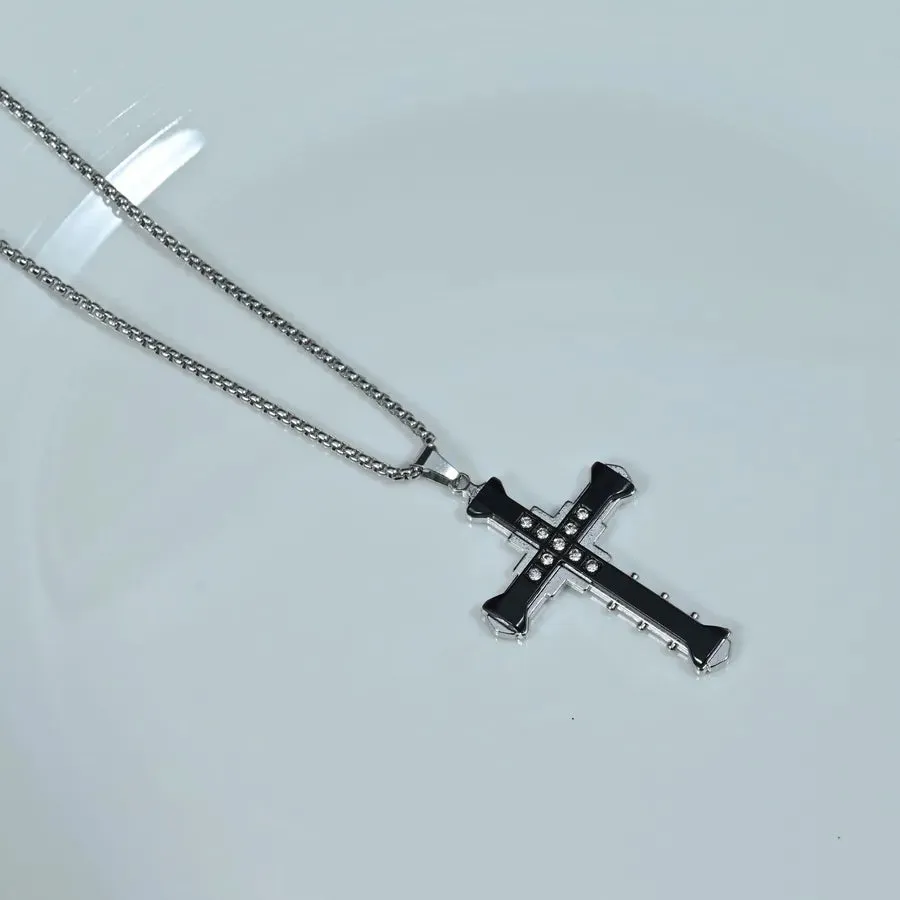 Unisex Cross Pendant Necklace – Stainless Steel Box Chain sold by Hensley London product image thumbnail 2
