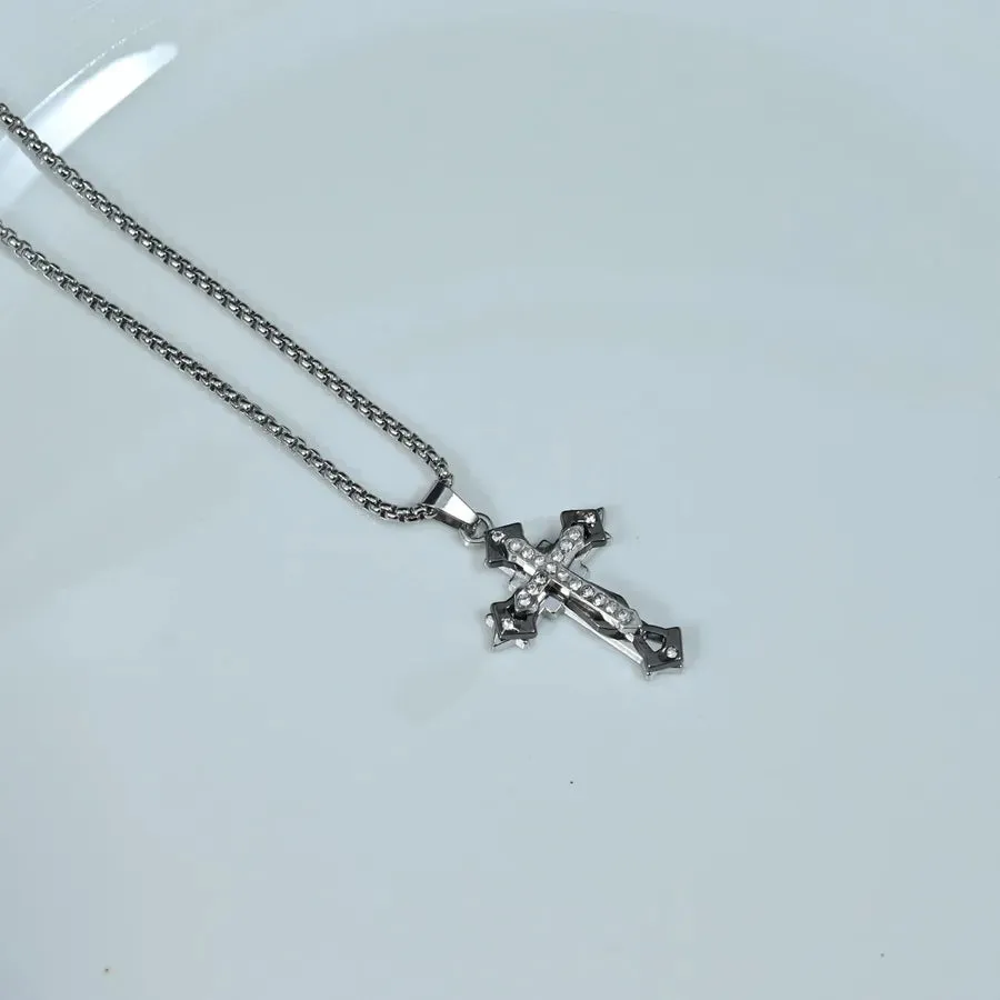 Unisex Cross Pendant Necklace – Stainless Steel Box Chain sold by Hensley London product image thumbnail 3