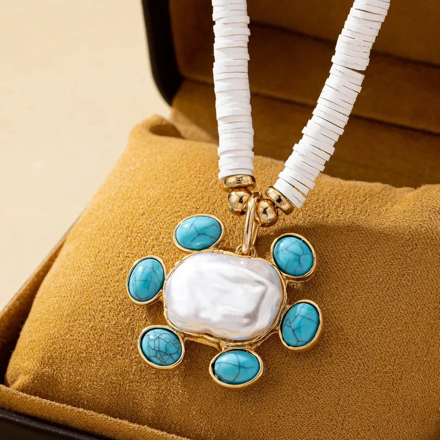 Bohemian Turquoise Inlay Gold Pendant Necklace sold by Hensley London product image thumbnail 2