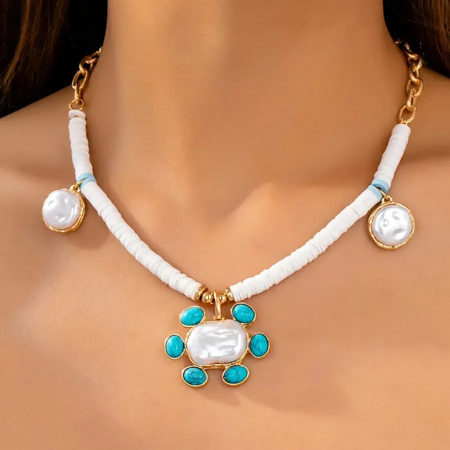 Bohemian Turquoise Inlay Gold Pendant Necklace sold by Hensley London