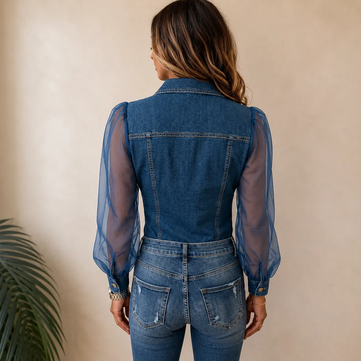 Women's Denim-Look Collared Blouse – Tailored Feminine Fit sold by Hensley London product image thumbnail 2