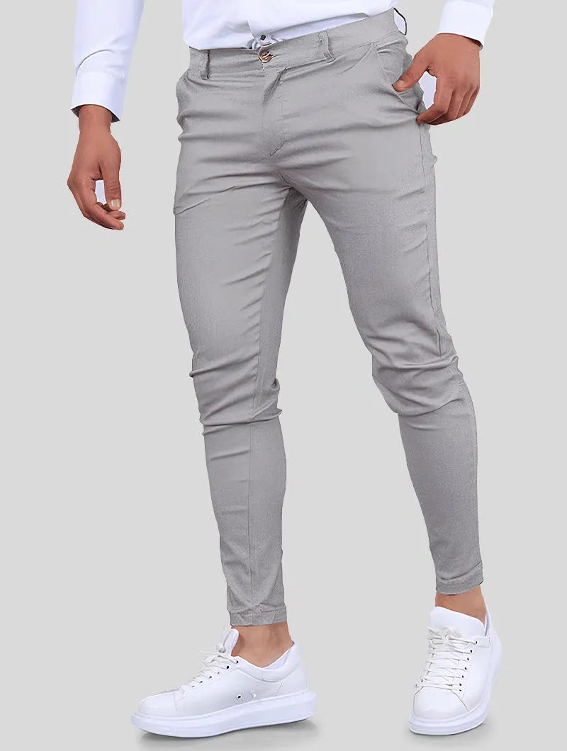 Men's 4-Way Stretch Slim Fit Pants – Light Grey sold by Hensley London