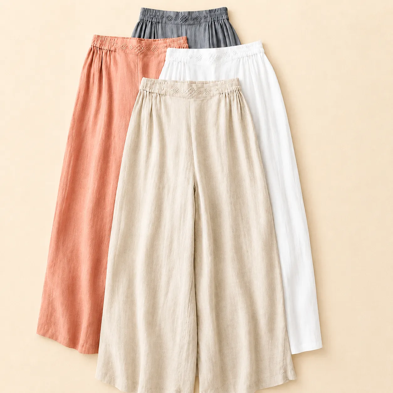 Women's Cotton Linen Wide Leg Embroidered Waist Pants sold by Hensley London product image thumbnail 5