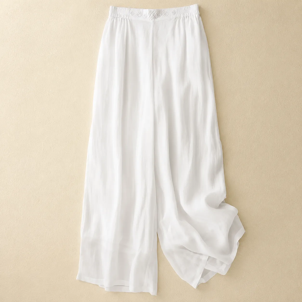 Women's Cotton Linen Wide Leg Embroidered Waist Pants sold by Hensley London