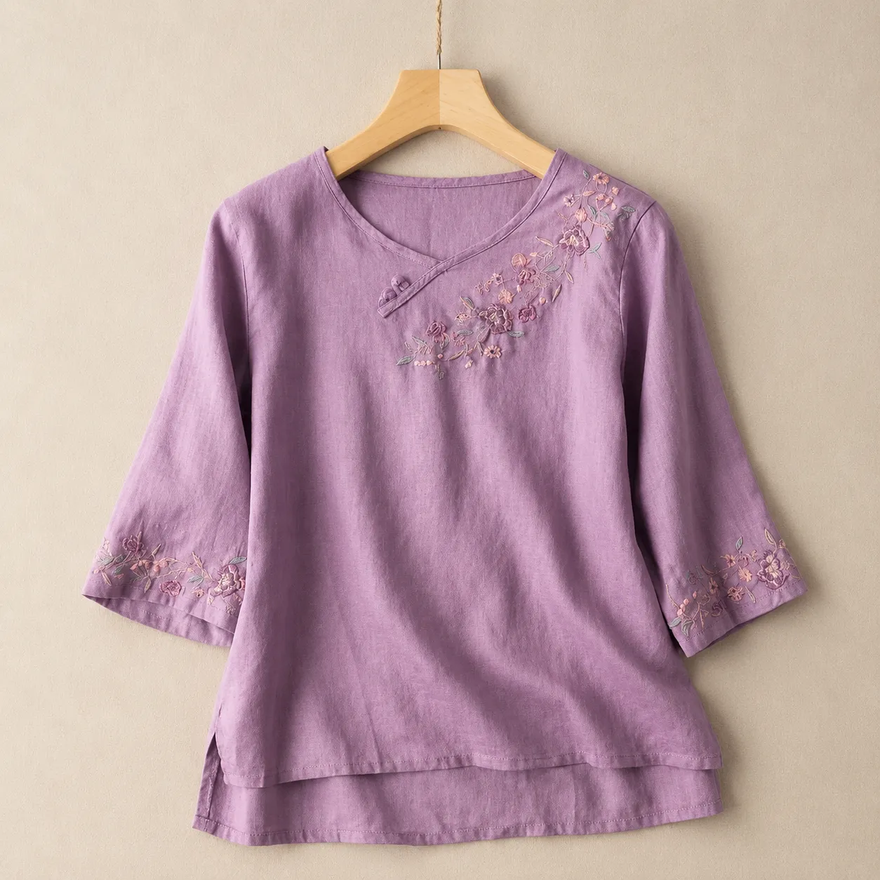 Women's Embroidered Cotton Linen Floral Blouse sold by Hensley London product image thumbnail 4