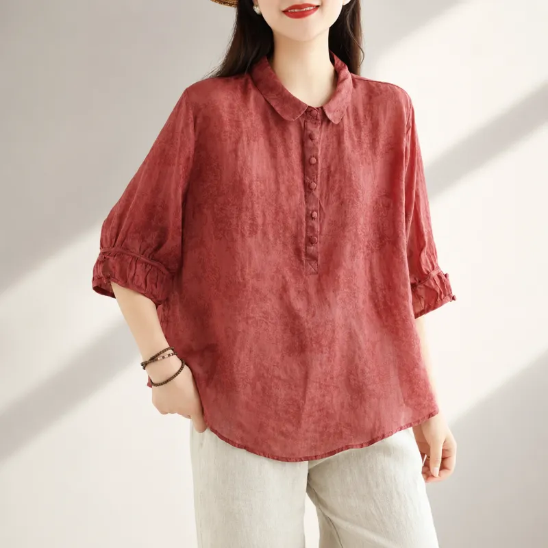Women's Cotton Linen Oversized Collared Button-Up Blouse made by Hensley London