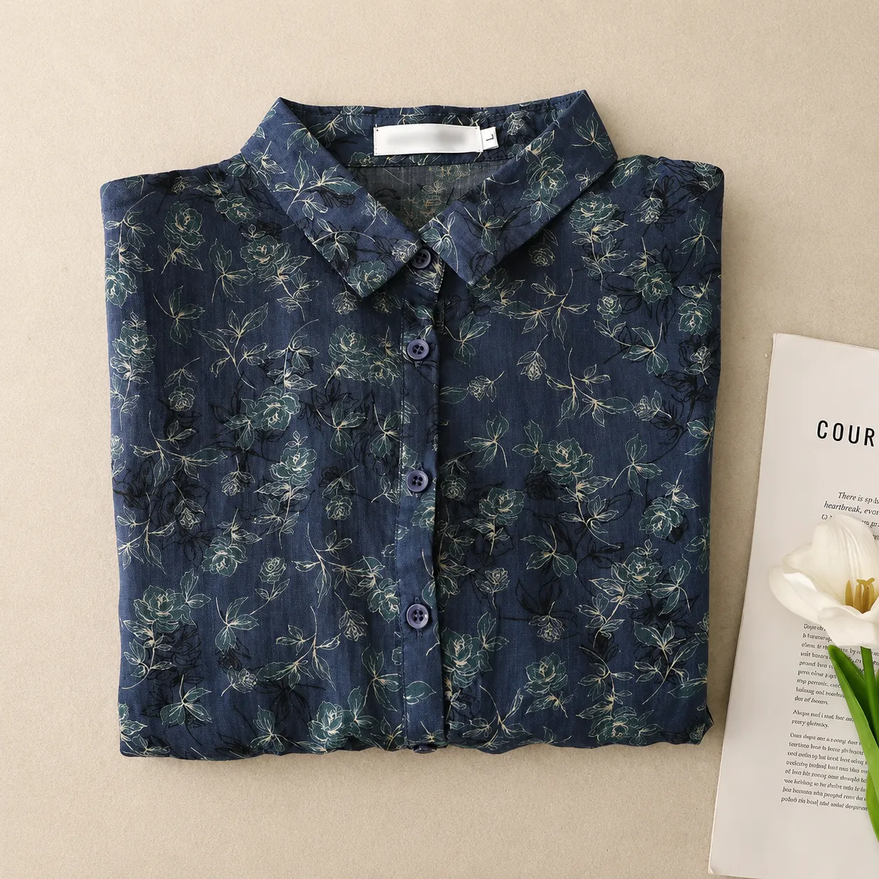 Women's Floral Print Cotton Linen Button-Up Blouse sold by Hensley London product image thumbnail 4