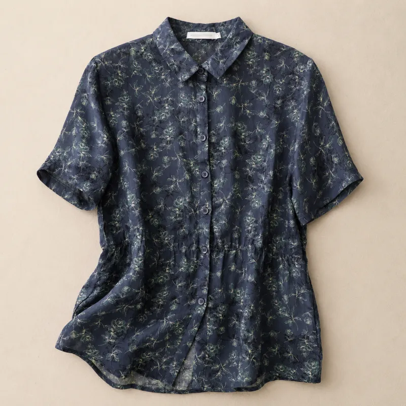 Women's Floral Print Cotton Linen Button-Up Blouse made by Hensley London