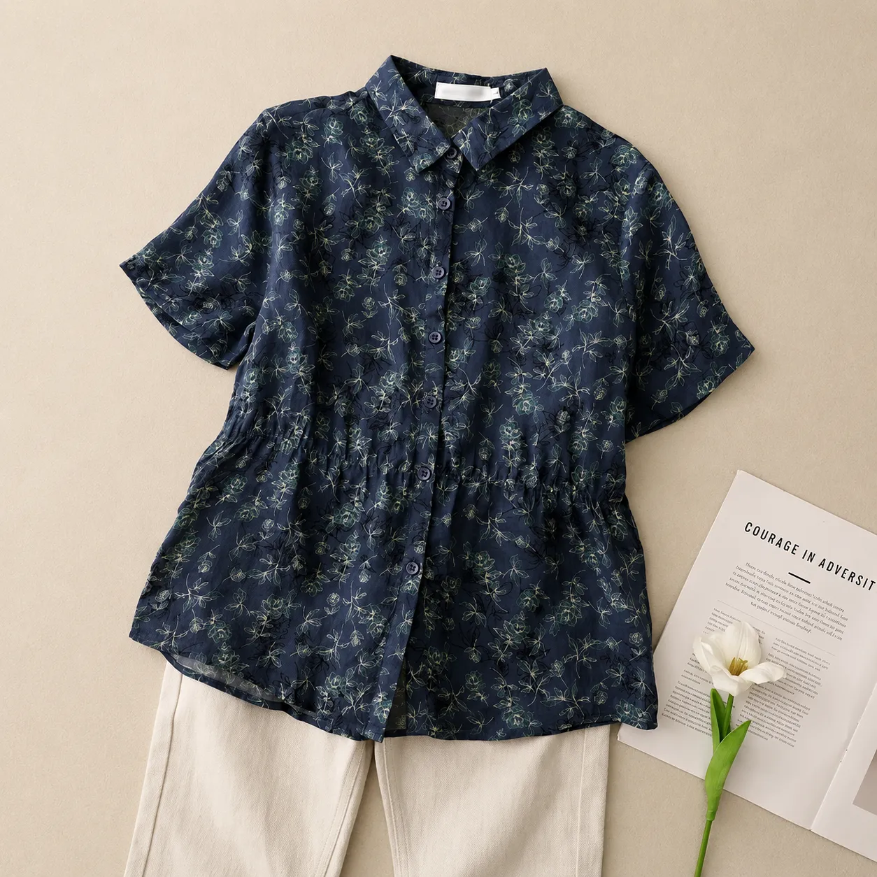 Women's Floral Print Cotton Linen Button-Up Blouse sold by Hensley London product image thumbnail 2