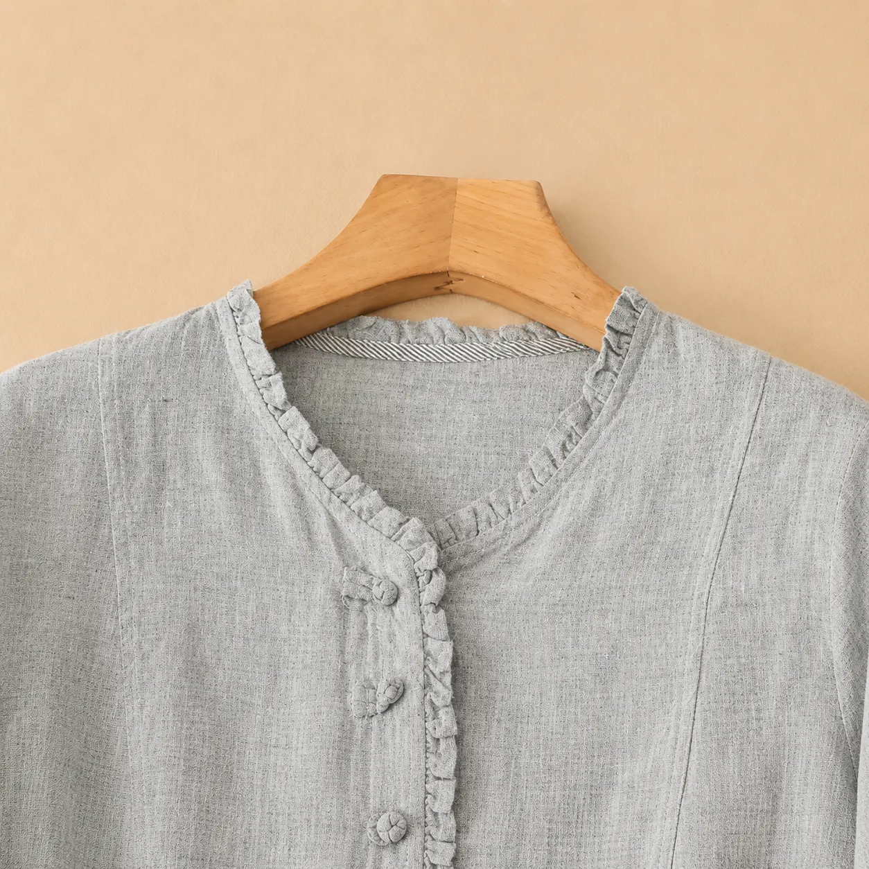 Women's Cotton Linen Long-Sleeve Gathered Waist Midi Dress sold by Hensley London product image thumbnail 4