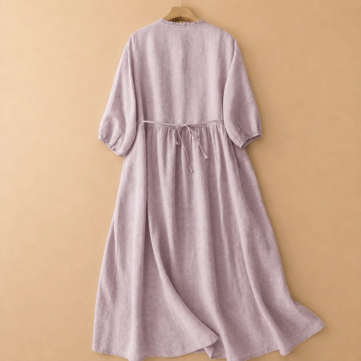 Women's Cotton Linen Long-Sleeve Gathered Waist Midi Dress sold by Hensley London product image thumbnail 5