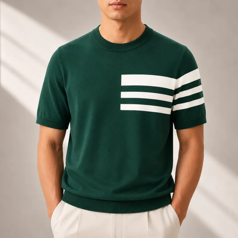 Men's Striped Knit Crew Neck T-Shirt – Regular Fit made by Hensley London