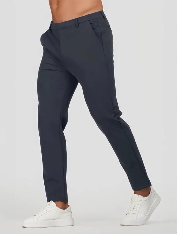 Men's Elastic Stretch Slim Fit Trousers – Navy Blue made by Hensley London