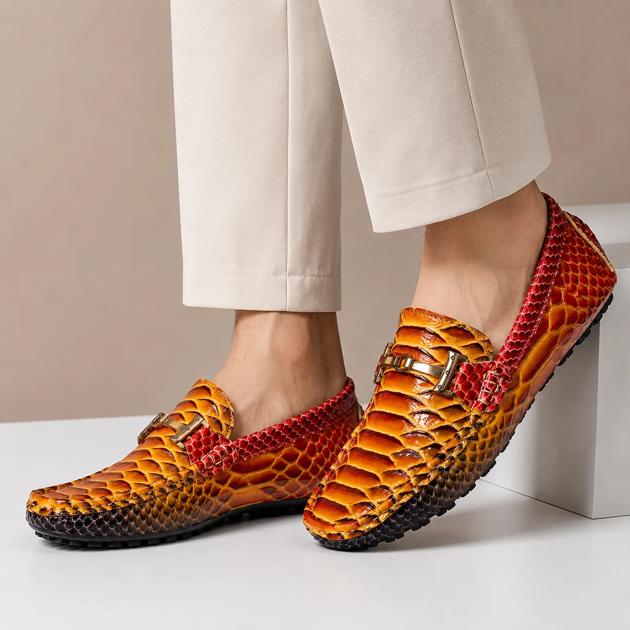 Men's Genuine Leather Embossed Slip-On Loafers sold by Hensley London product image thumbnail 3