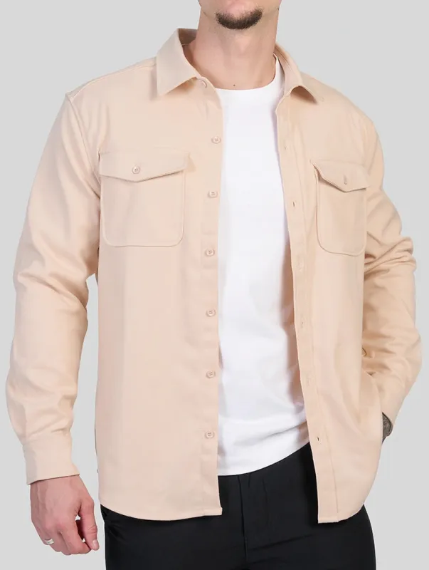 Men's Premium Cotton Blend Overshirt – Khaki made by Hensley London